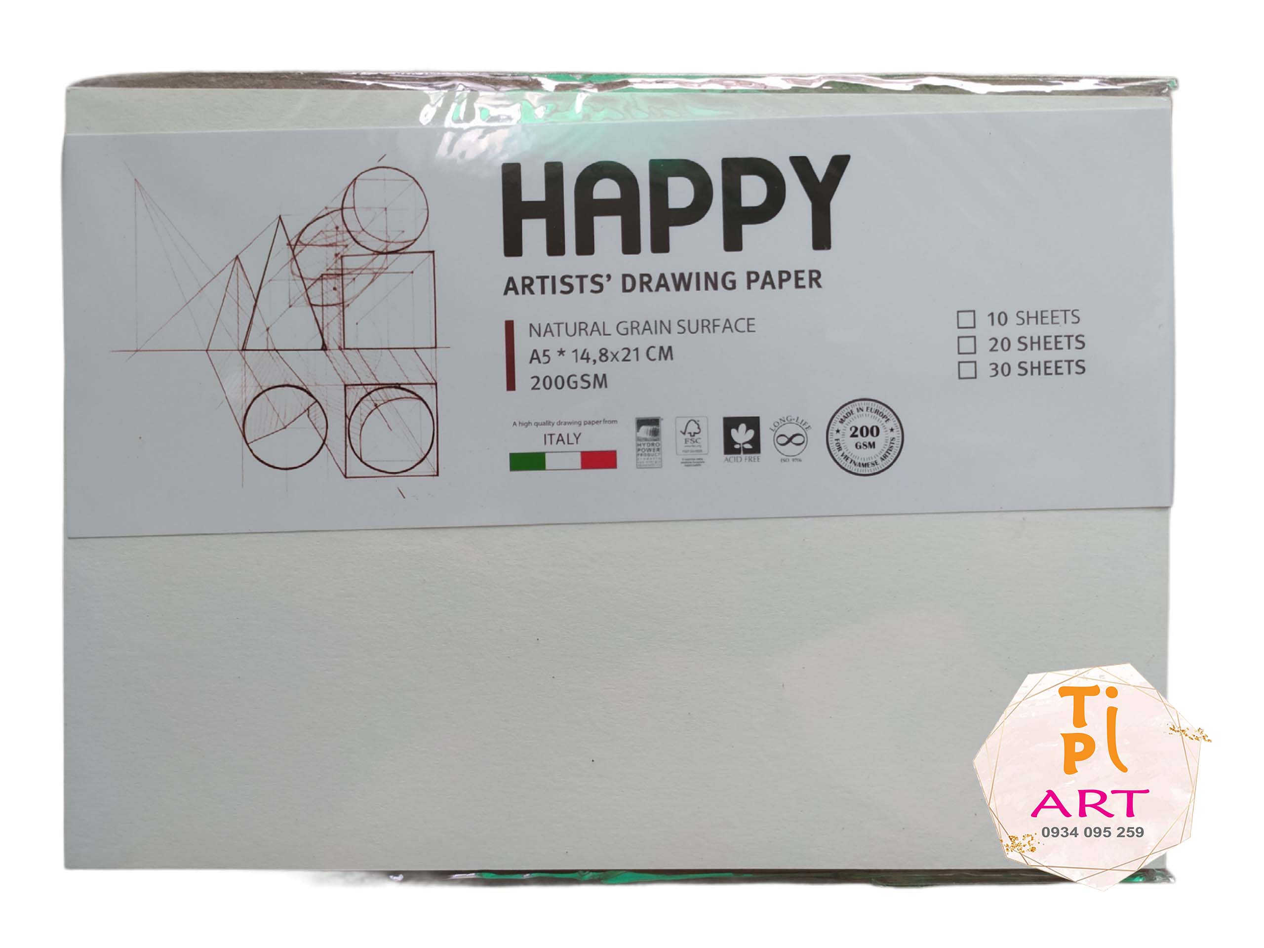Giấy vẽ happy 200gsm a5/a4/a3 tệp 10 tờ