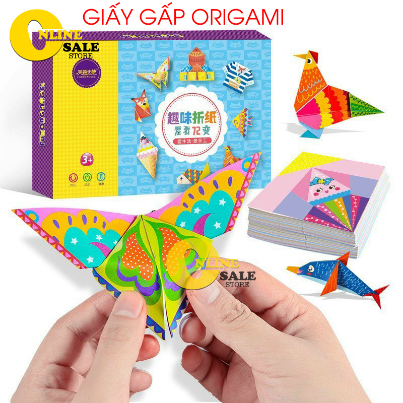 [152 Tờ] Giấy gấp thủ công origami mỹ thuật nhiều màu sắc với 72 hình mẫu gấp có kèm sách hướng dẫn- Quà tặng cho các bé- bộ xếp giấy origami-giấy xếp hình origami