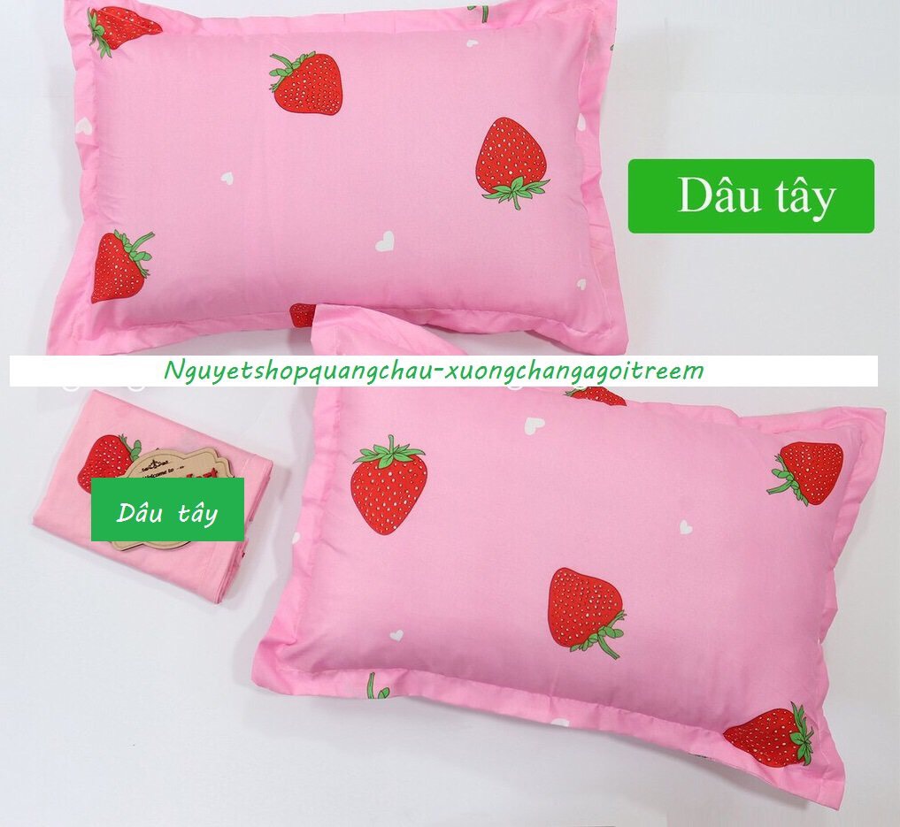 (Rẻ Vô Địch) Vỏ gối nằm người lớn mẫu Dâu Tây Hồng, áo gối đầu poly cotton, bao gối 45x65cm nhiều mẫu đẹp có khoá kéo