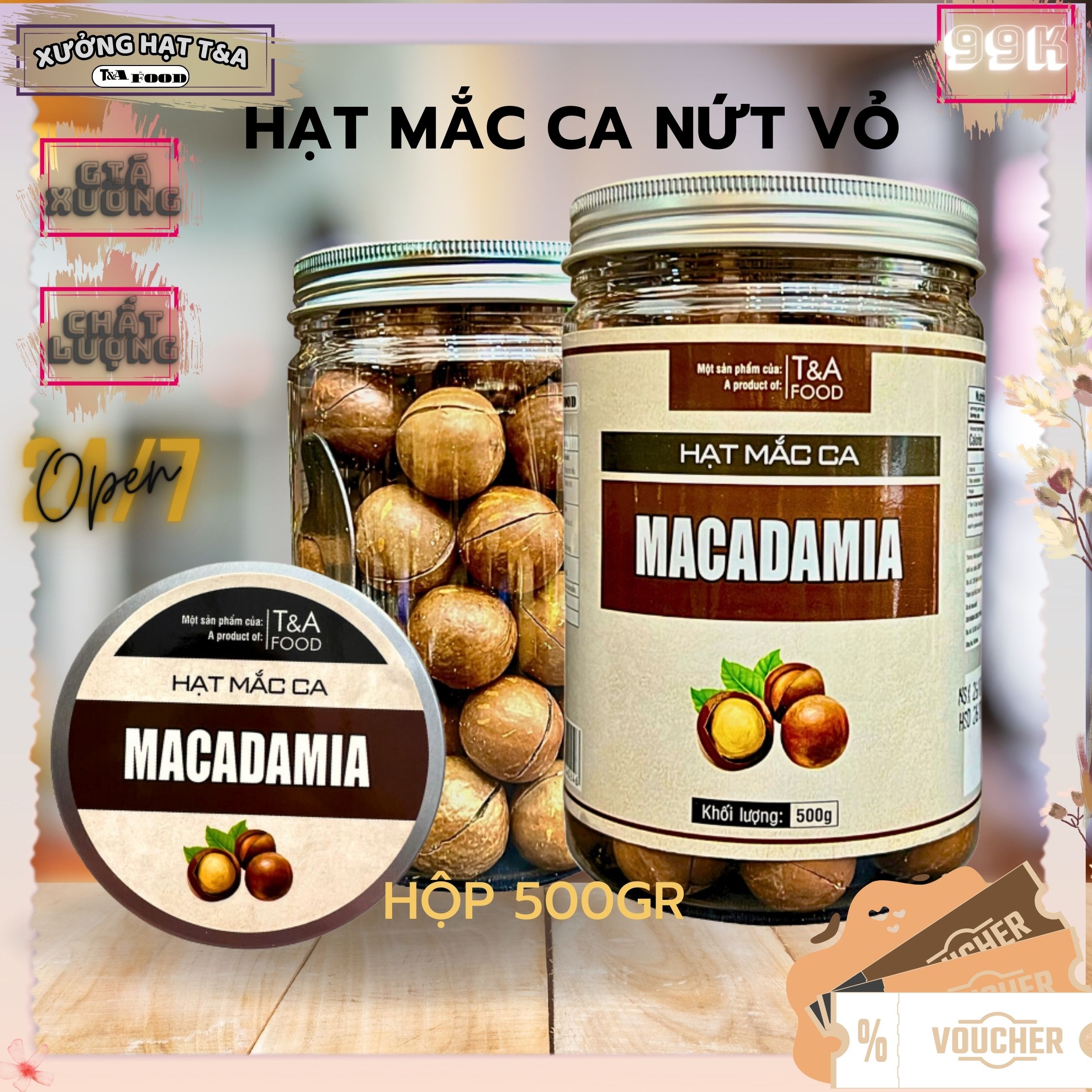 Hạt Mắcca Nứt Vỏ Daklak loại 1 size 24cm hạt to đóng trong hộp nắp nhôm vặn giá 99k hạt macca