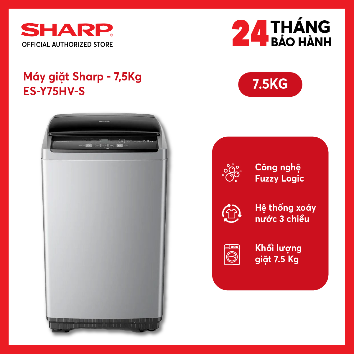 [FreeSHIP COD + Lắp Hà Nội] Máy Giặt Sharp 7.5 Kg ES-Y75HV-S