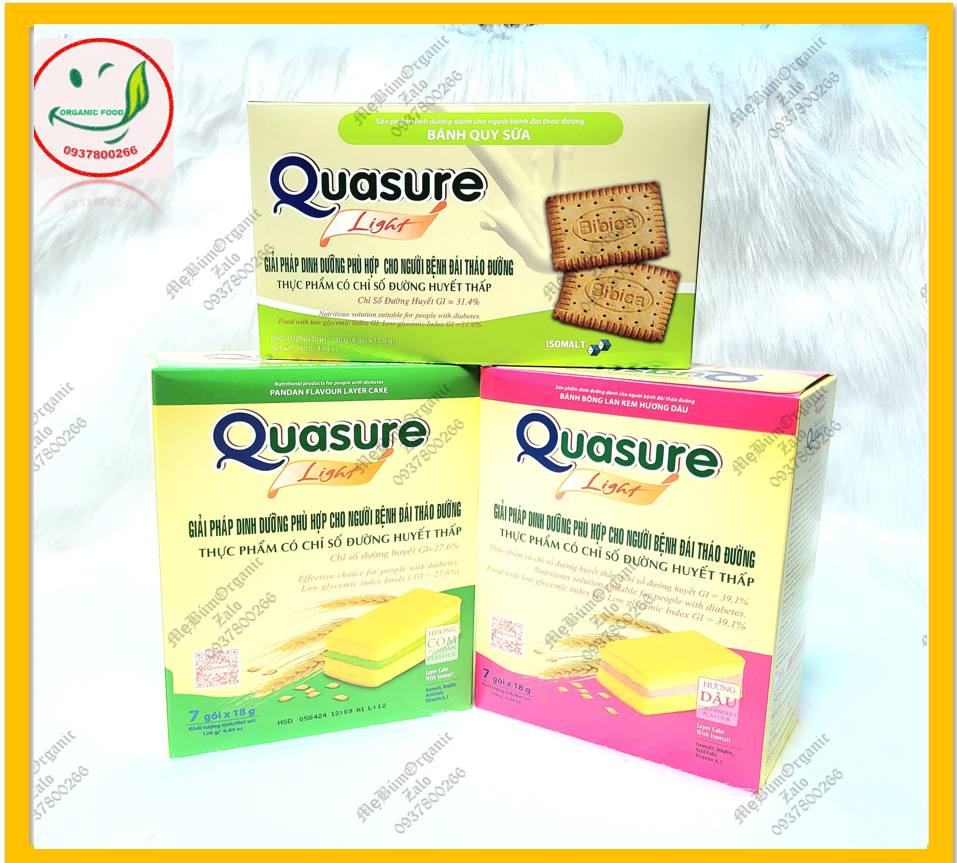 Combo 3 loại bánh ăn kiêng tiểu đường quasure light bibica chính hãng, mỗi loại 1 hộp