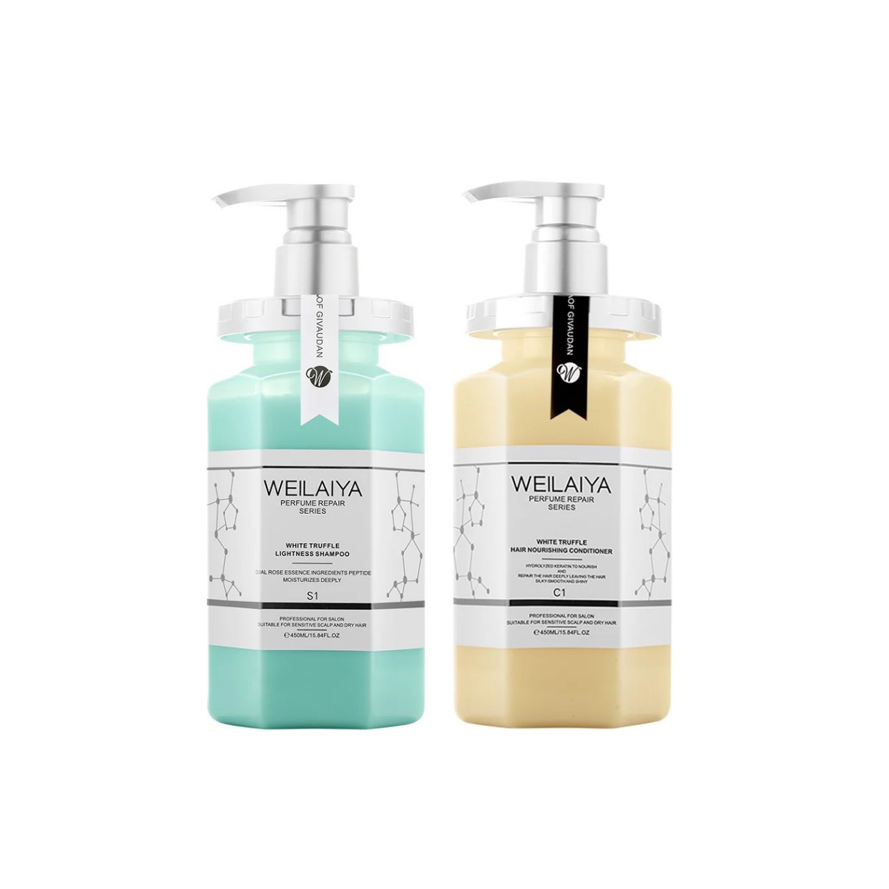 Bộ dầu gội xả phục hồi đa tầng nấm Truffle Weilaiya chai 450ml + 450ml hỗ trợ giảm rụng tóc, suôn mượt tóc