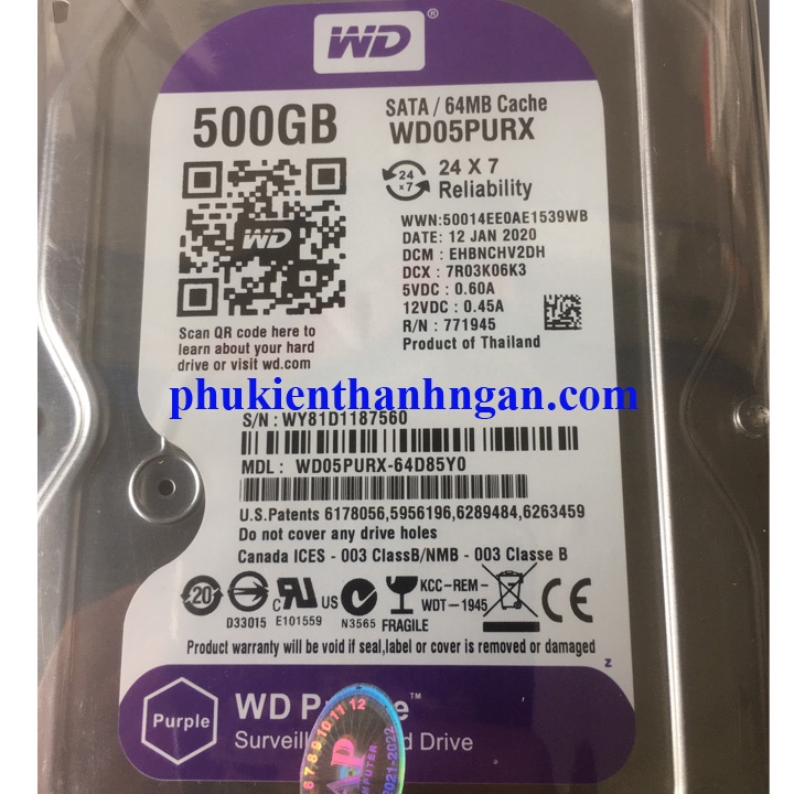Ổ Cứng HDD 500G WD Tím Chuyên Camera - WD 500G - HDD 500G