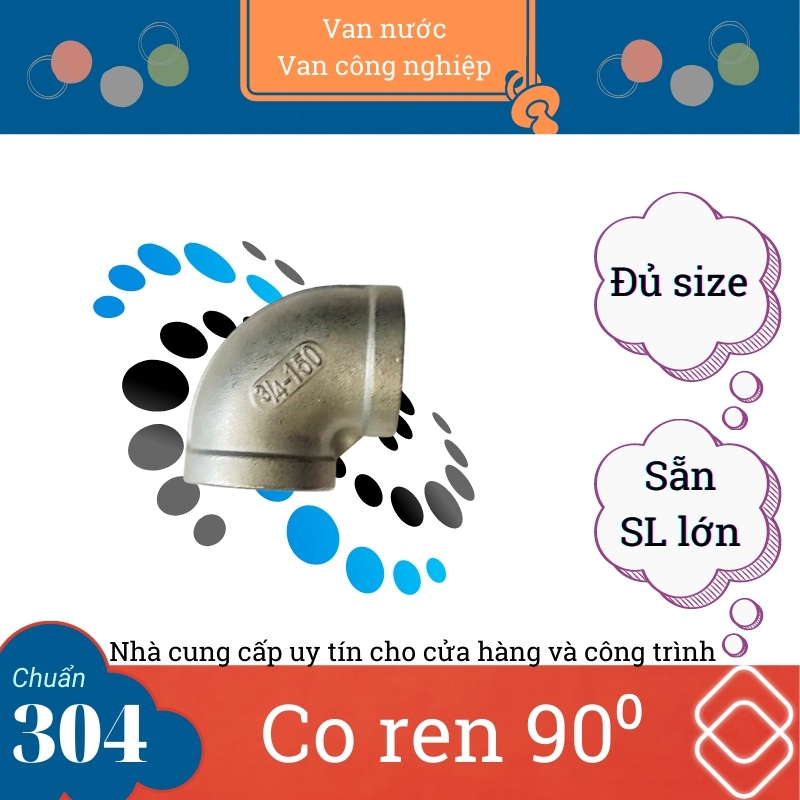 Co ren inox 304 phi 27, co (cút) góc 90⁰ nối ren trong bằng thép không gỉ đảm bảo độ bền cao