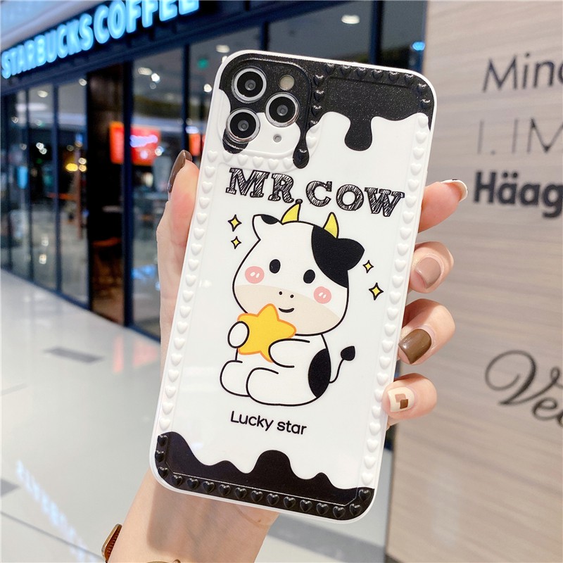 Ốp lưng Viền nổi cute phomai que Hình bò sữa cho iphone 6plus 7plus 8 plus xs max 11 pro max 12 12 pro max
