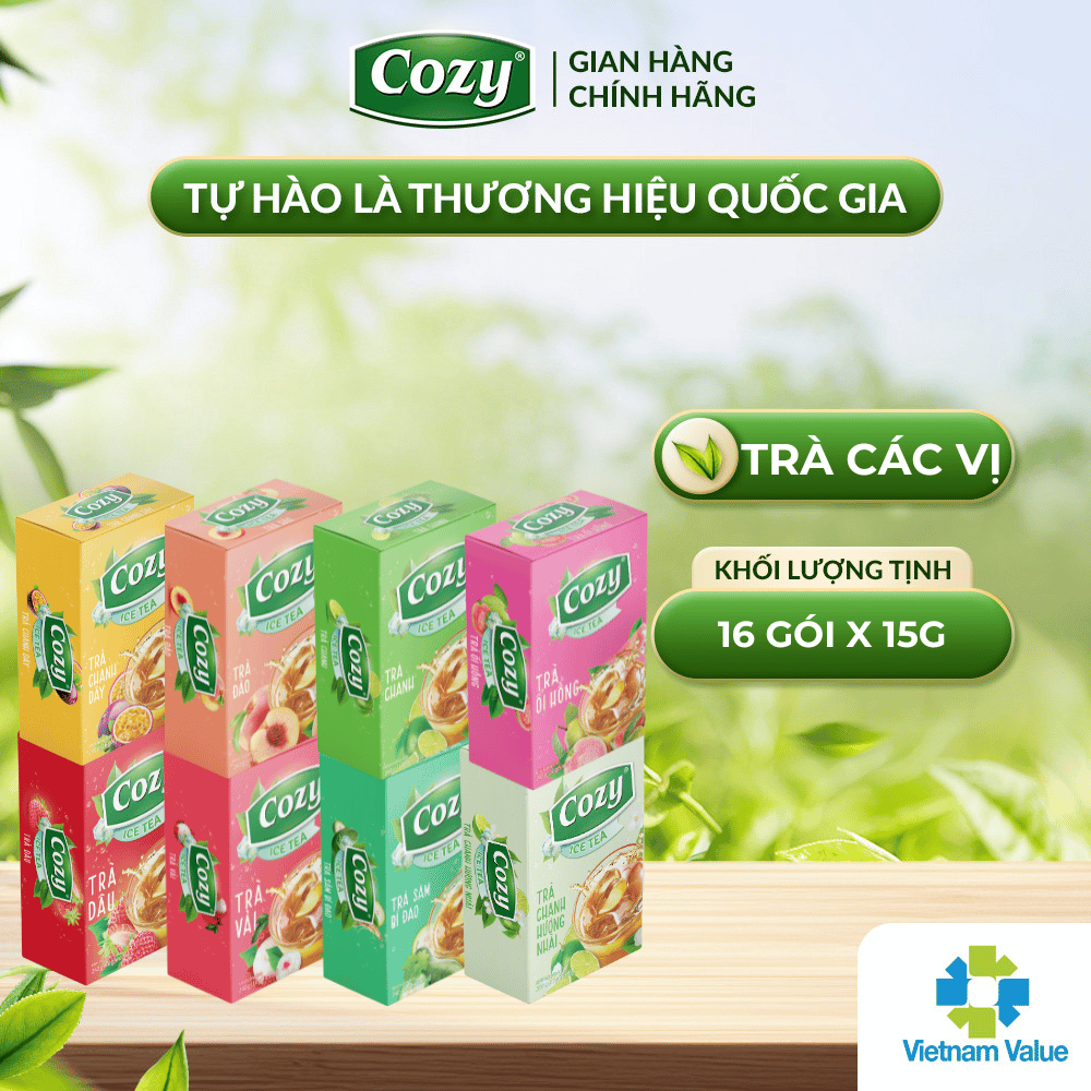 Trà Hòa Tan Cozy Ice Tea Các Vị, Thức Uống Giải Khát, Thanh Nhiệt, Tươi Mát, (Hộp 16 gói x 15g)