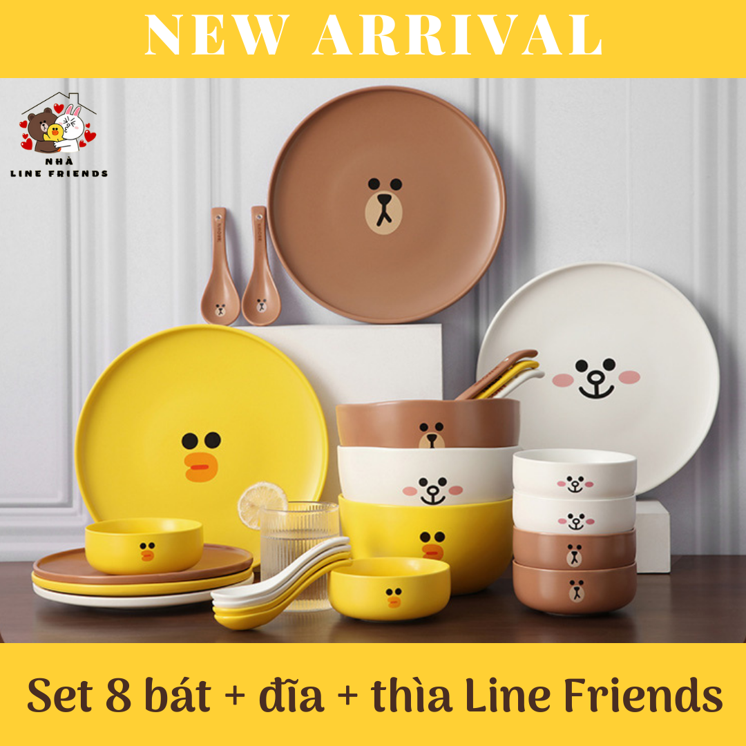 Set 8 bát + đĩa + thìa line friends xinh xắn chính hãng