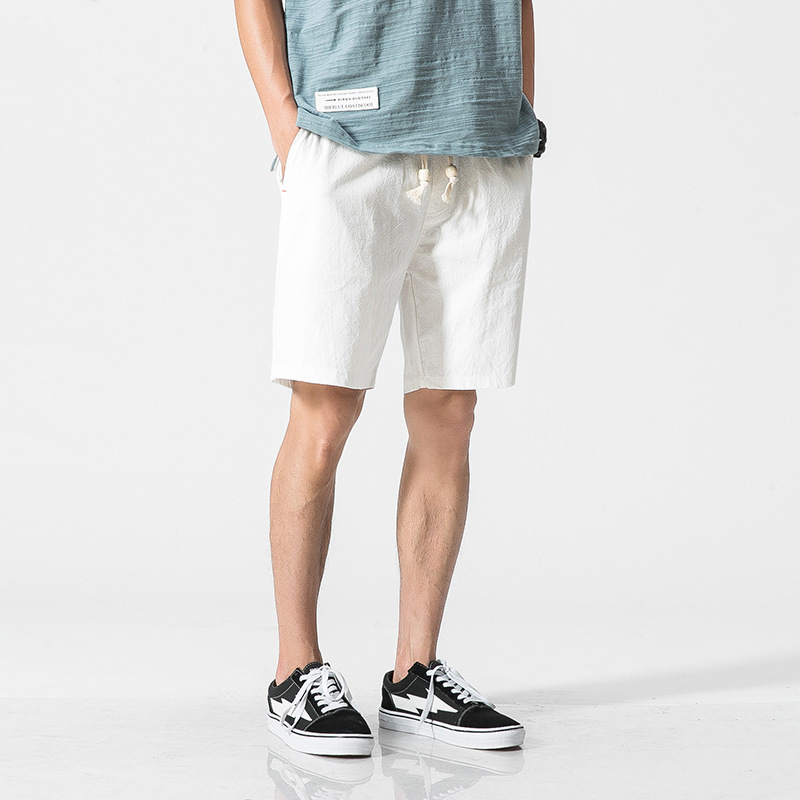 -A Quần Ngắn Cotton Và Vải Lanh Chất Lượng Cao Cho Nam Quần Lửng Quần Năm Phân Rộng Rãi Cho Thanh Niên Quần Đi Biển Phong Cách Hàn Quốc
