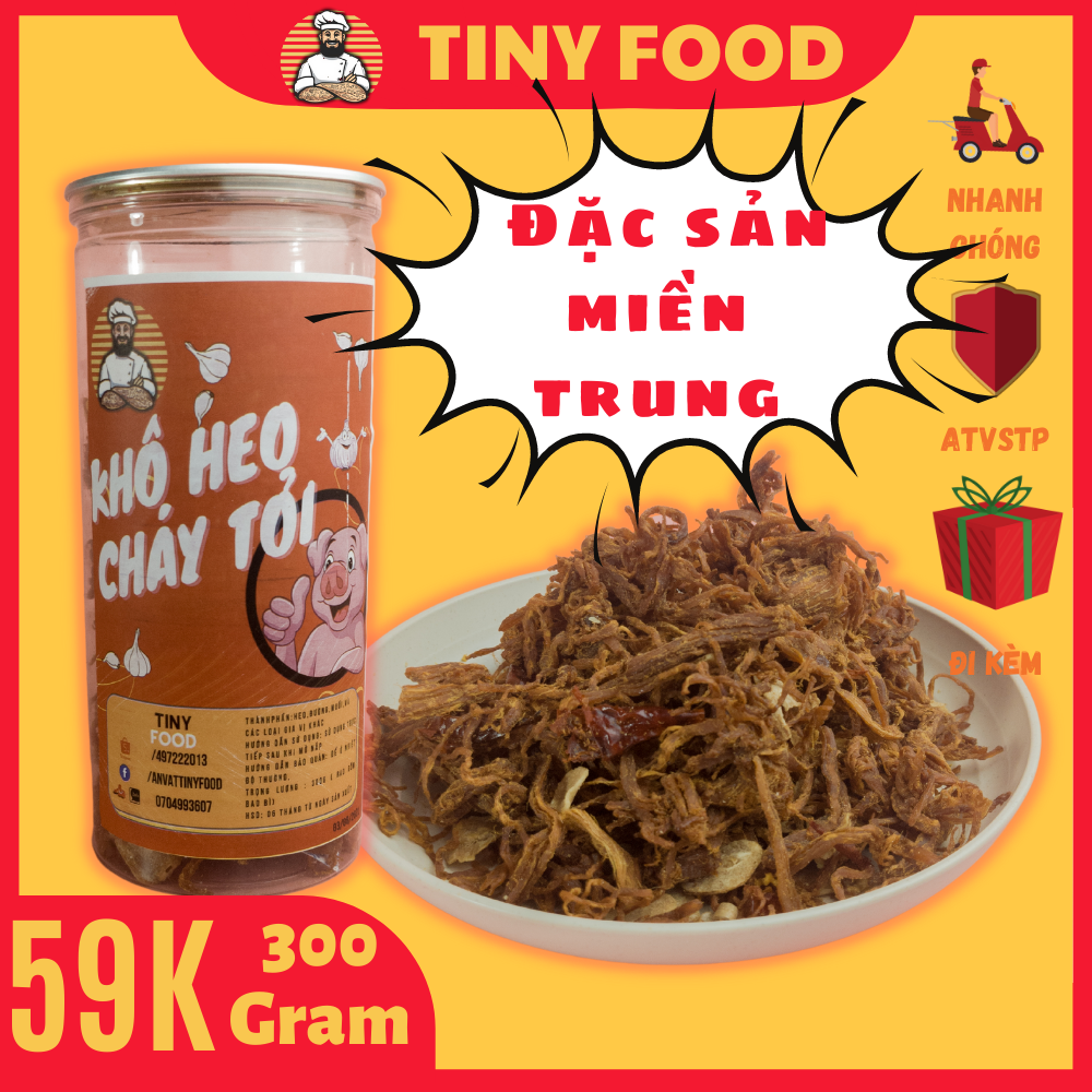 Khô heo cháy tỏi,lợn giả bò khô 100g,300g,Tiny Food đồ ăn vặt ngon đà nẵng