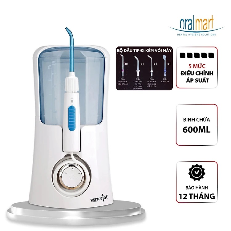 Máy tăm nước cá nhân WaterJet Flosser Slim (4 đầu tăm, dùng được cho người niềng răng, có đầu cạo lưỡi) | Oralmart