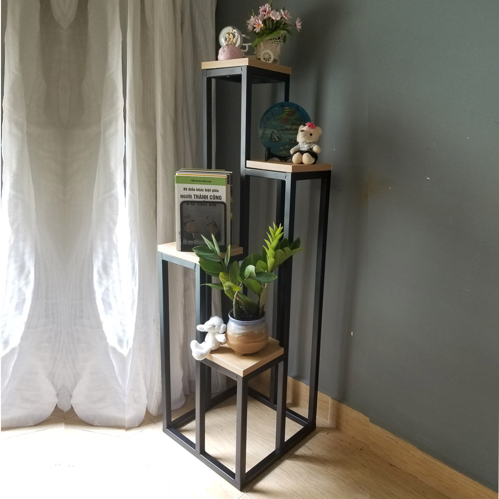 Kệ cây gỗ chân sắt 3 tầng - 4 tầng