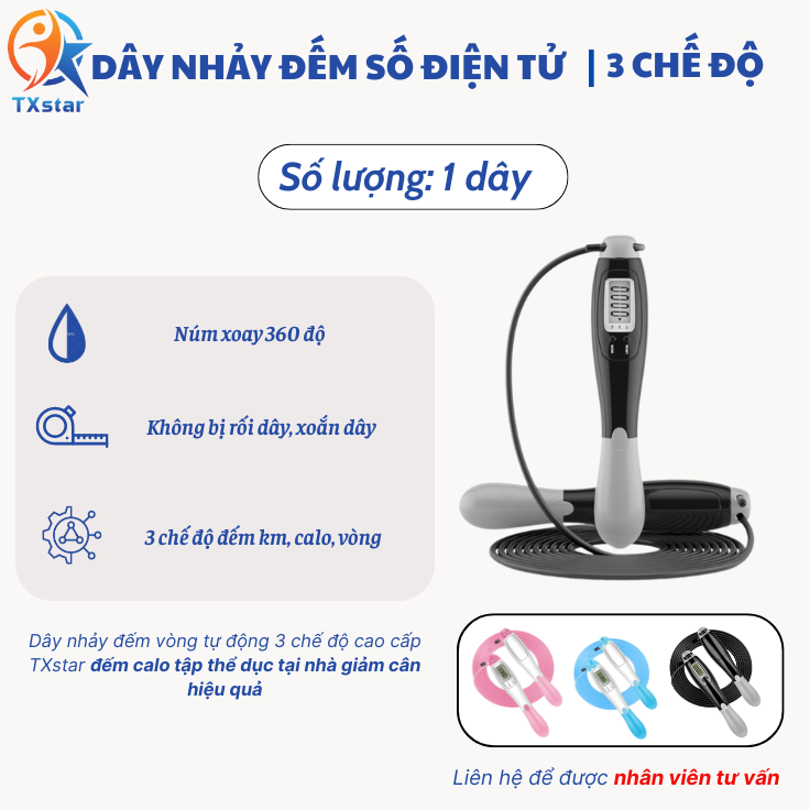 Dây nhảy thể lực đếm số tự động, đếm số vòng, calo tập thể dục giảm cân hiệu quả