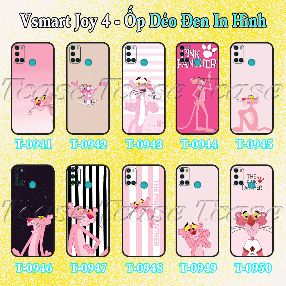 Ốp lưng Vsmart Joy 4 - Ốp dẻo đen in hình Hoạt Hình Chú Báo Hồng