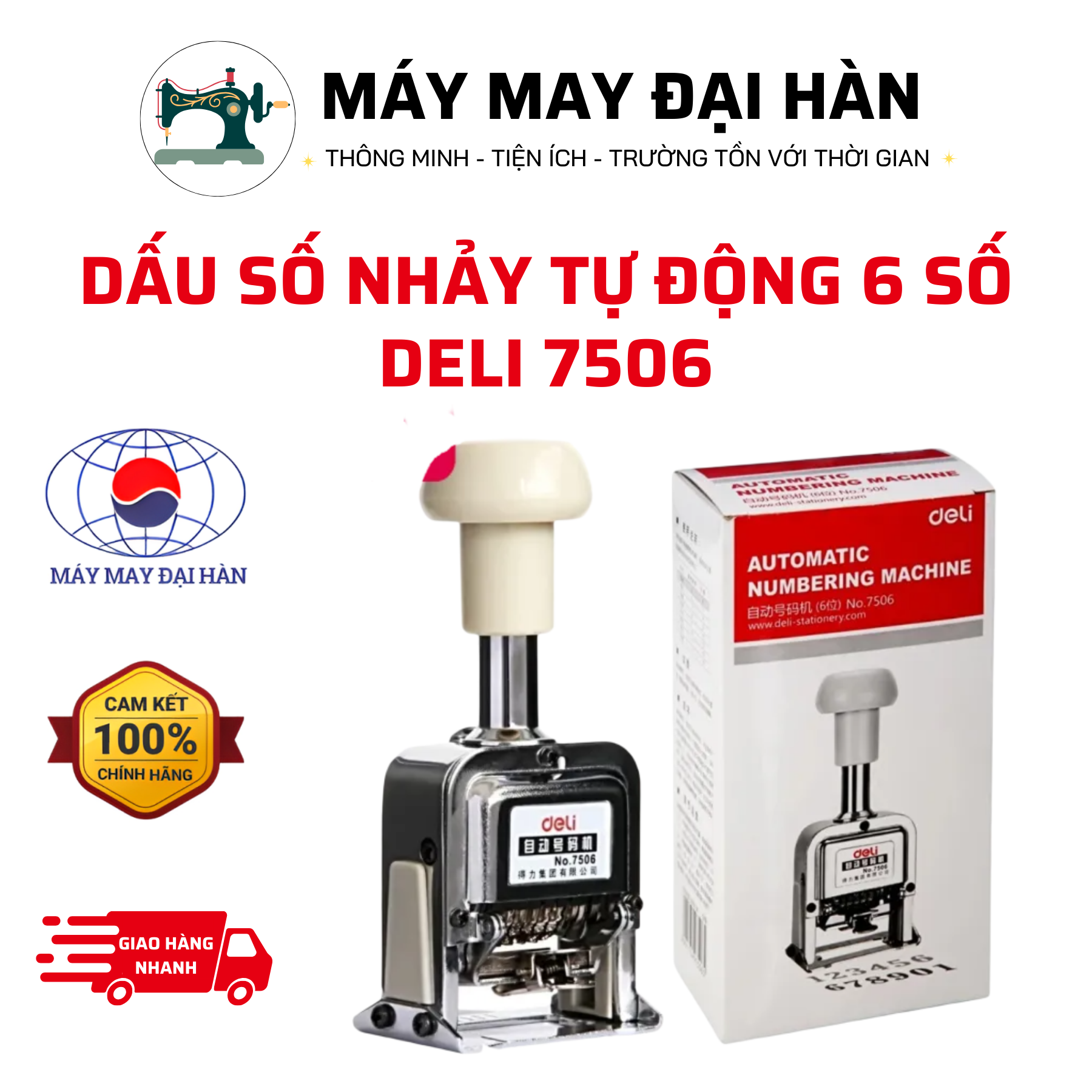 Dấu số nhảy tự động 6 số deli 7506 chính hãng
