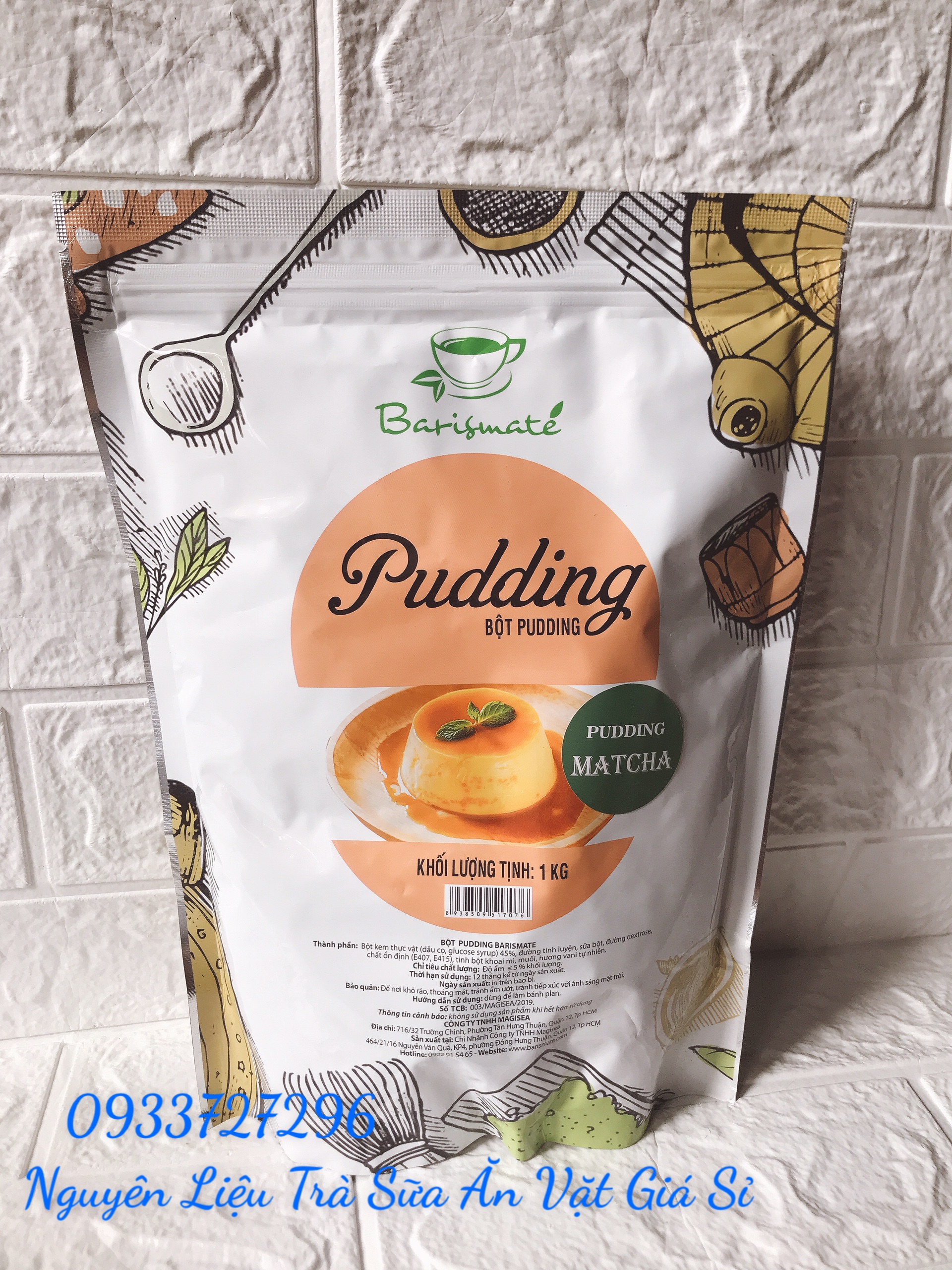 Bột Pudding Làm Thạch/Topping Trà Sữa Barismate Túi 500G vị Matcha