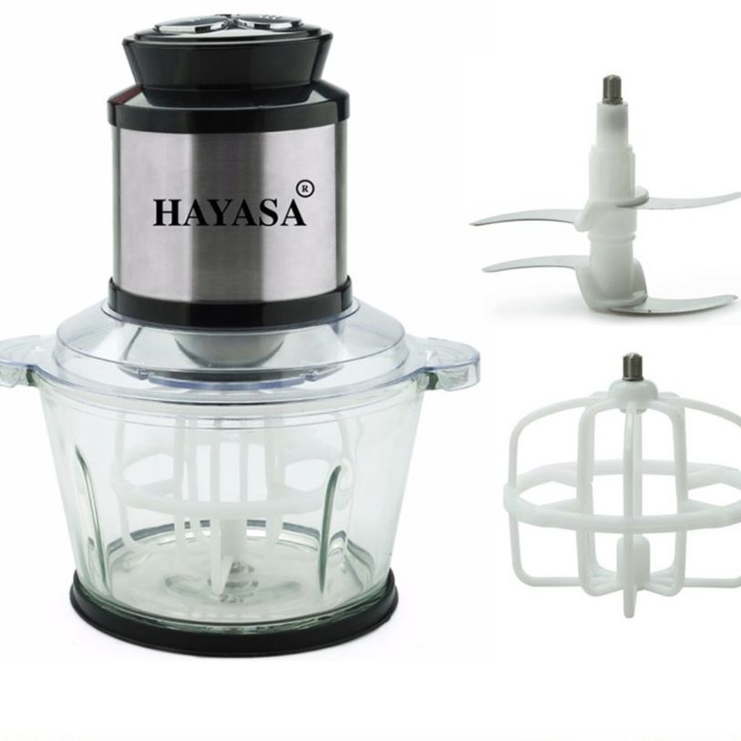 Máy xay thịt Hayasa Ha-381 cối thủy tinh 1.8L công suất 350W có đồ đánh trứng - Hàng chính hãng BH 12 tháng
