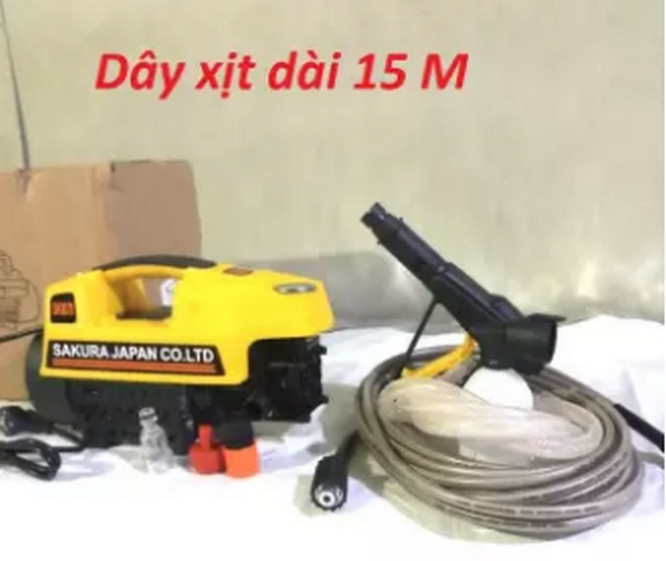 Máy xịt rửa mini - máy rửa xe sakura - 2500W lõi đồng- motor từ- tự hút nước,có sug dài .tặng bình bọt