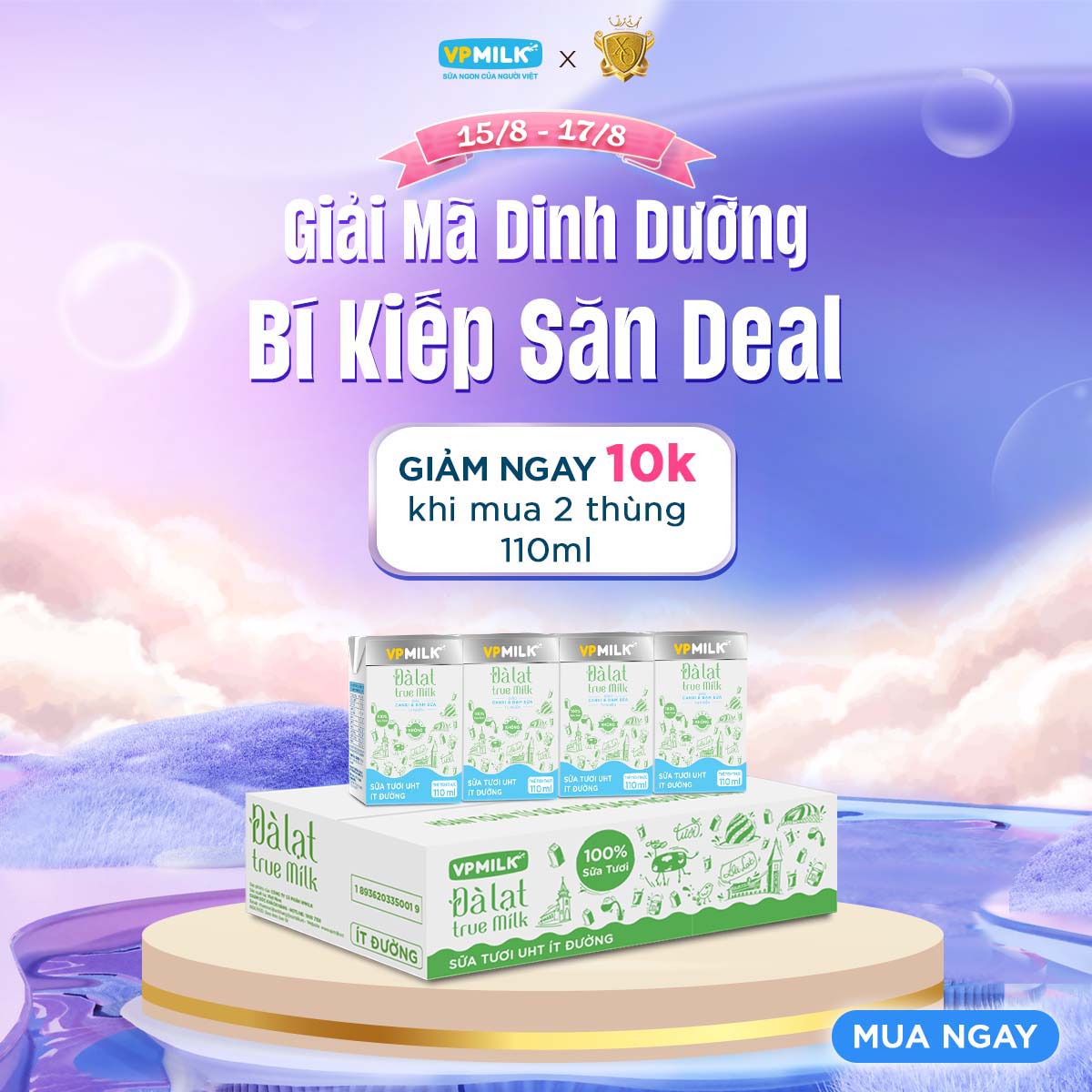 Sữa tươi nguyên chất cao nguyên VPMilk UHT Đà Lạt True Milk ÍT ĐƯỜNG vị tươi mát, bổ sung dinh dưỡng cho cả nhà