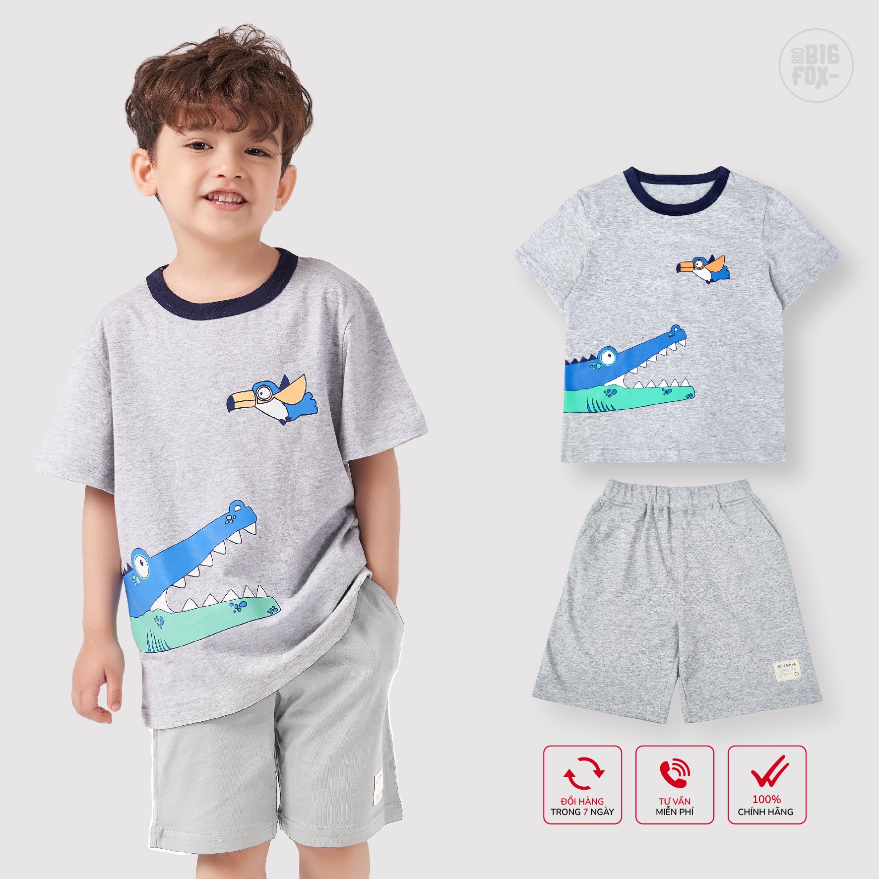 Bộ bé trai BIGFOX - MISS MEOW size đại, đồ bộ cộc tay cho bé chất cotton phong cách Âu Mỹ 10 – 26 QATE 03