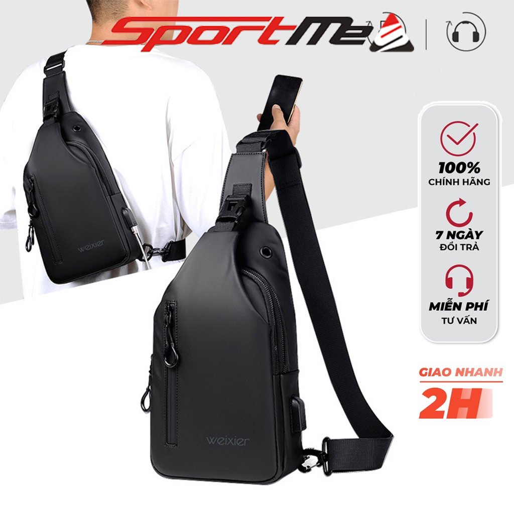 Túi đeo chéo nam nữ mini bag chống nước, túi đeo vai chéo có cổng sạc usb sportme