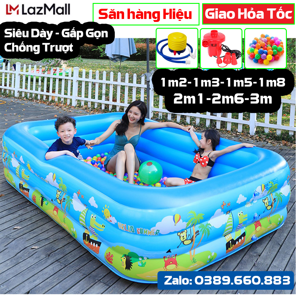 Nhà hơi cho bé bể bơi to khổng lồ Nhà máy tại ALOHA HCM bán lẻ KAWK245 Bể 2 lớp chống trơn trượt an toàn cho bé