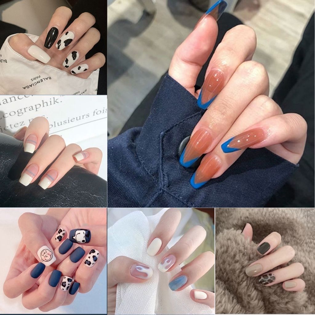 Móng tay giả cao cấp hộp 24 móng, móng tay giả học sinh giá rẻ [Tặng keo]