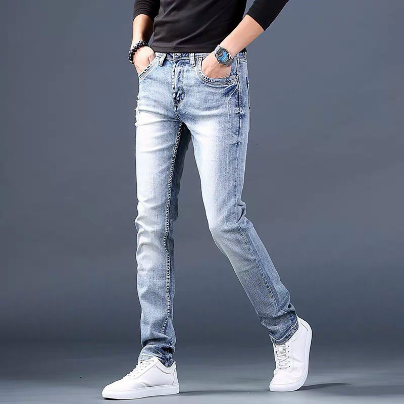 Quần jean nam rách cào xước màu xanh cao cấp hàn quốc, chất liệu jean mềm, dày dặn, co giãn tốt, chuẩn men siêu rẻ và đẹp (size 28-34) YOUNGSTORE QJ103