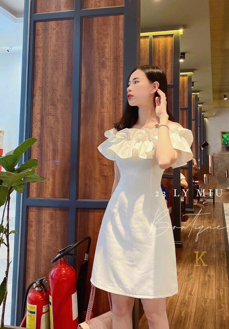 Đầm nữ dúng viền trễ vai đi tiệc đi chơi sang chảnh