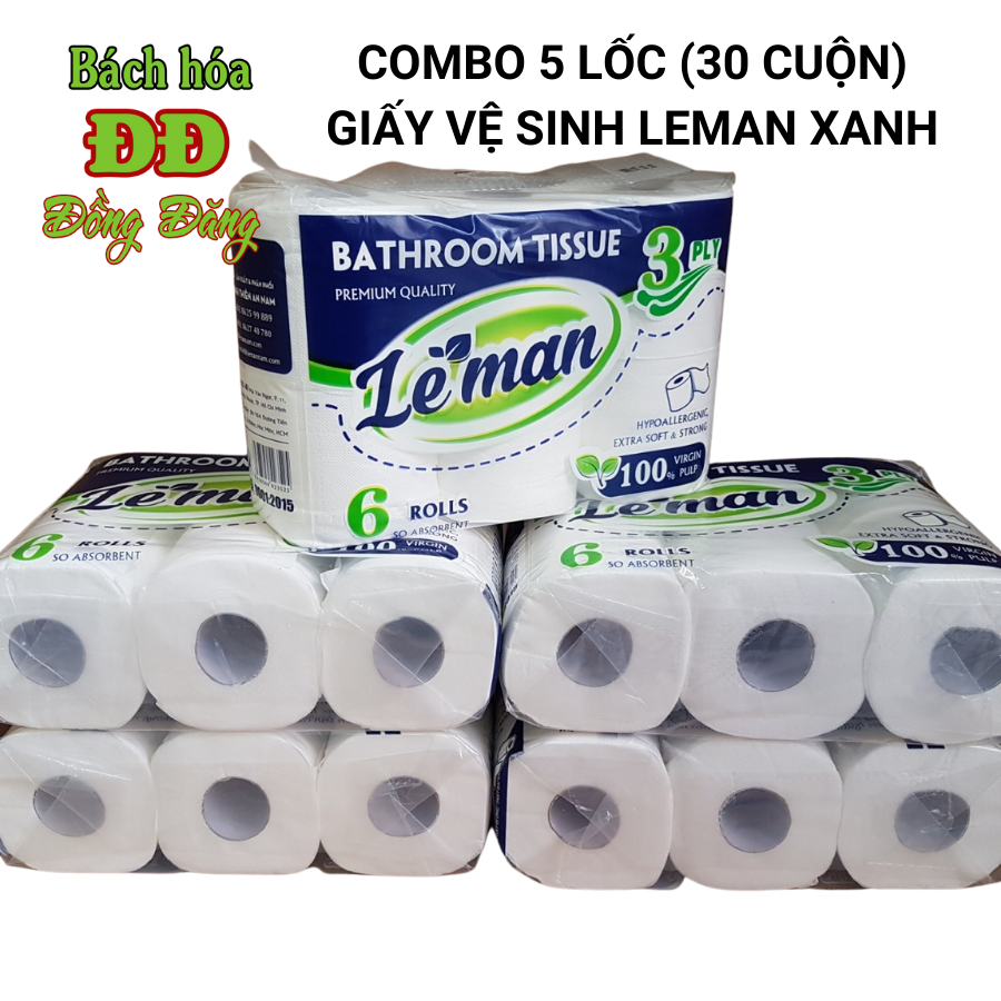 Combo (5 lốc) giấy vệ sinh cao cấp Leman Xanh Dương lốc 6 cuộn