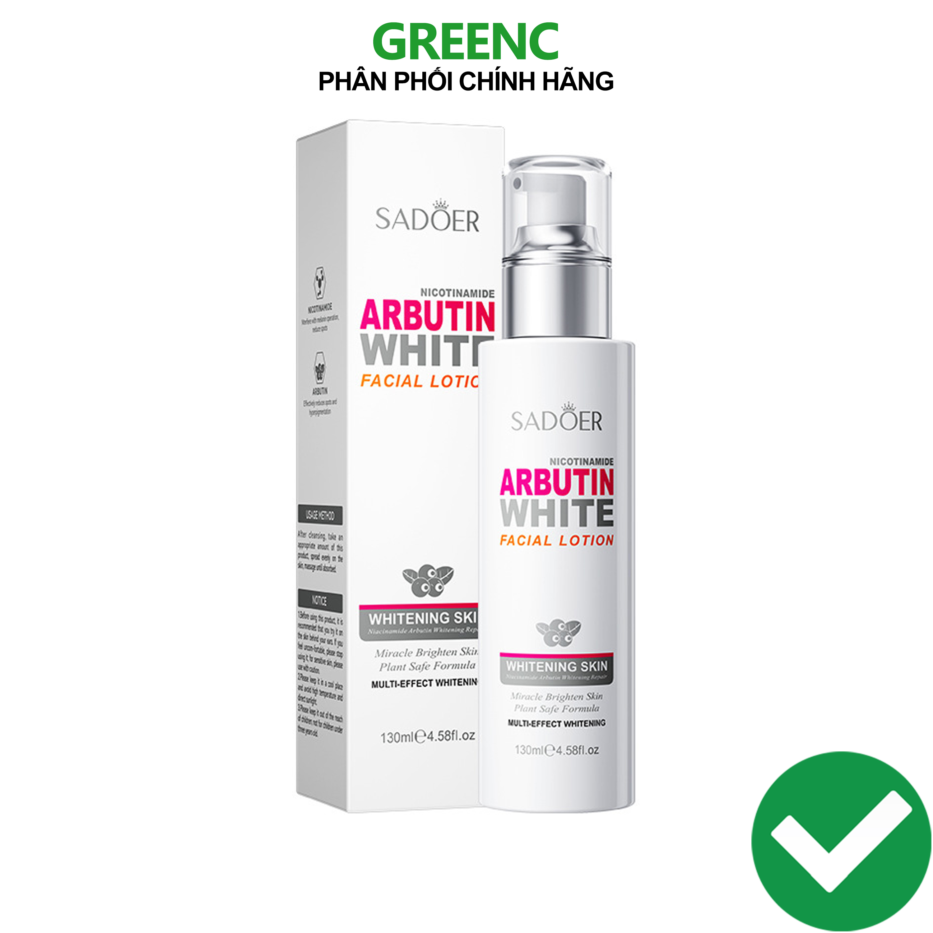 Kem dưỡng trắng da mặt Nicotinanide Sadoer Arbutin White 130ml