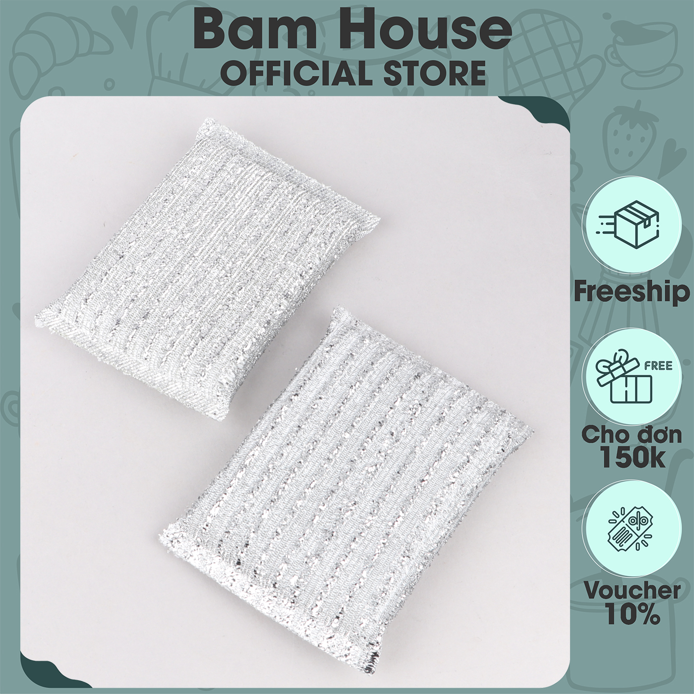 Cước rửa chén lớn dày Bam House chuyên rửa nồi chảo chống dính cao cấp MRC04 - Miếng rửa chén Cuoc rua chen