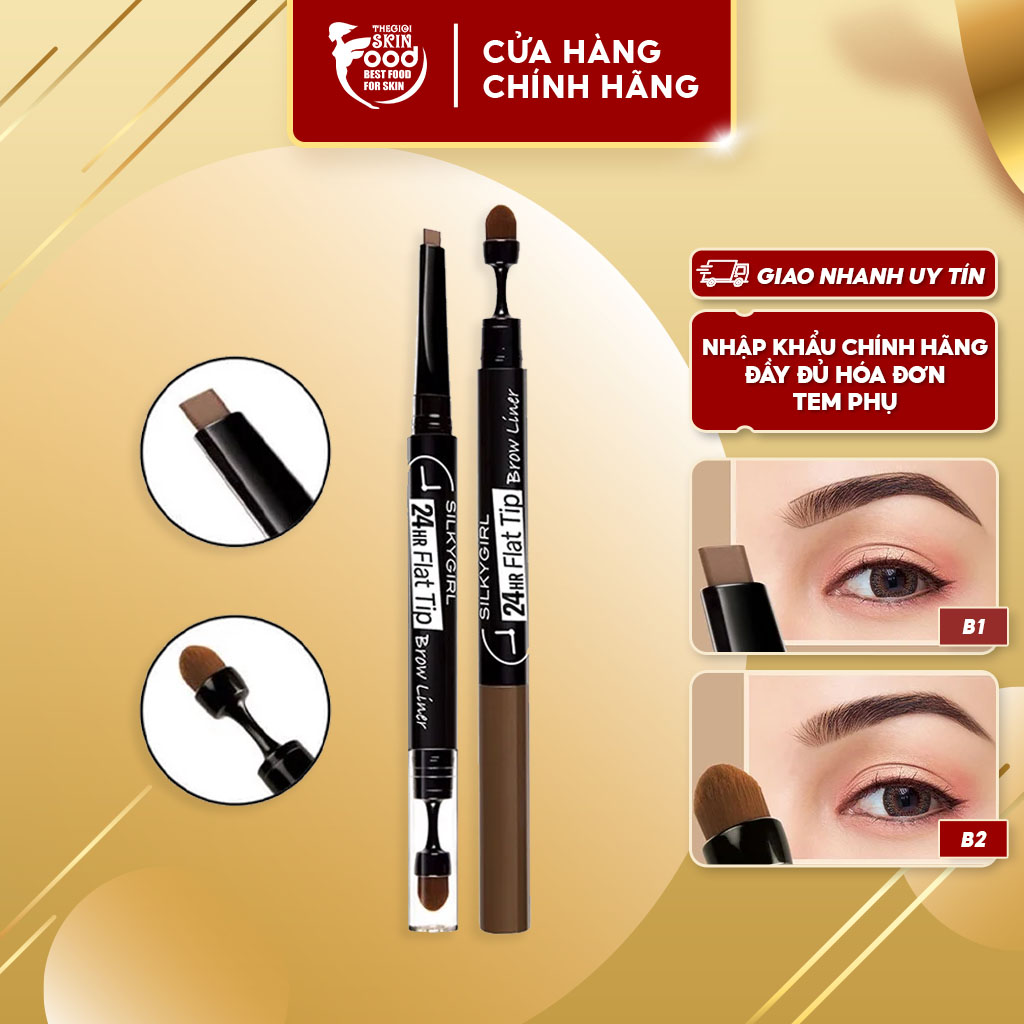 Chì kẻ mày hai đầu lâu trôi silkygirl 24hr flat tip brow liner 0.15g