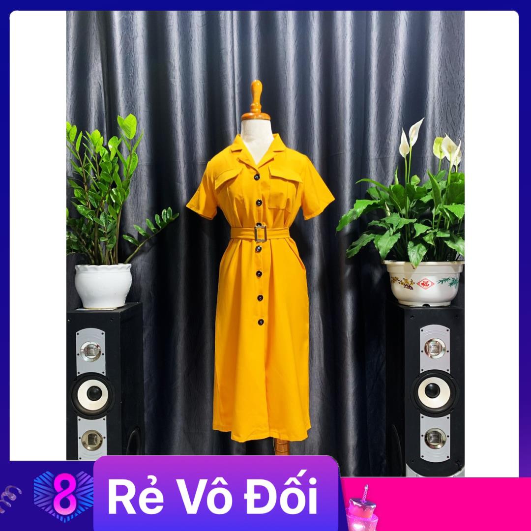 Đầm sơmi nữ chất for kèm đai bel 2 màu vàng hồng kèm ảnh thật kimhoa77