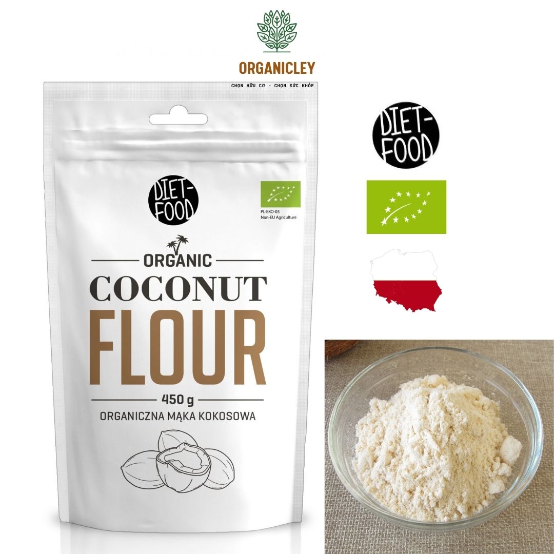 Bột dừa hữu cơ chính hãng diet food organic coconut flour, gói 450g - bột dừa hữu cơ - organicley