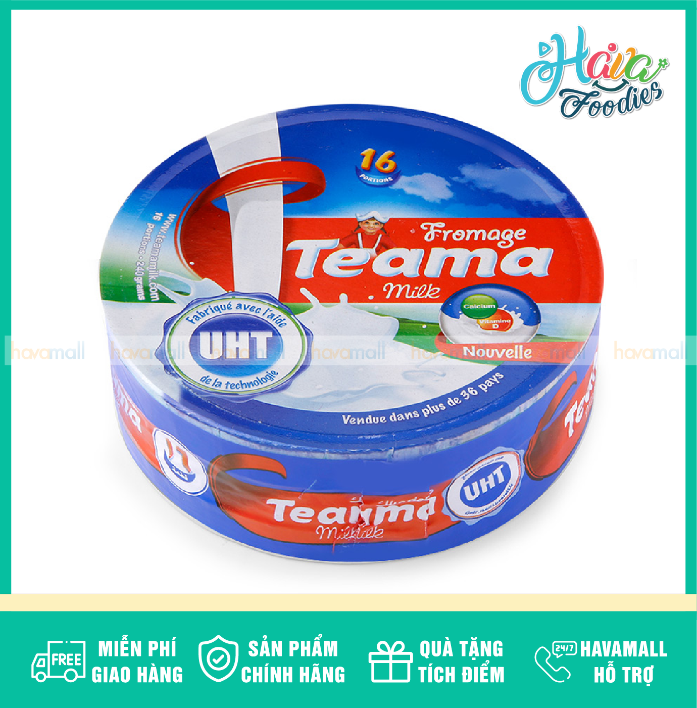 FreeShip - Sỉ - Thùng 12 Hộp Phô Mai Teama Ai Cập Hộp 16 Miếng- Teama Processed Cheese 240g Date Mới