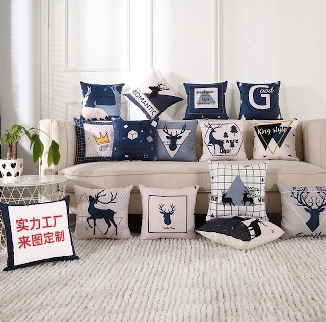 [ VỎ + RUỘT ] Gối tựa lưng vải Nỉ Nhung In 1 Mặt Hình Nai Hươu Hồng Cao Cấp Sang Trọng OCN029