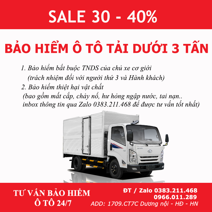 Bảo hiểm ô tô xe tải 2,5 tấn, 3 tấn, bảo hiểm tnds xe tải