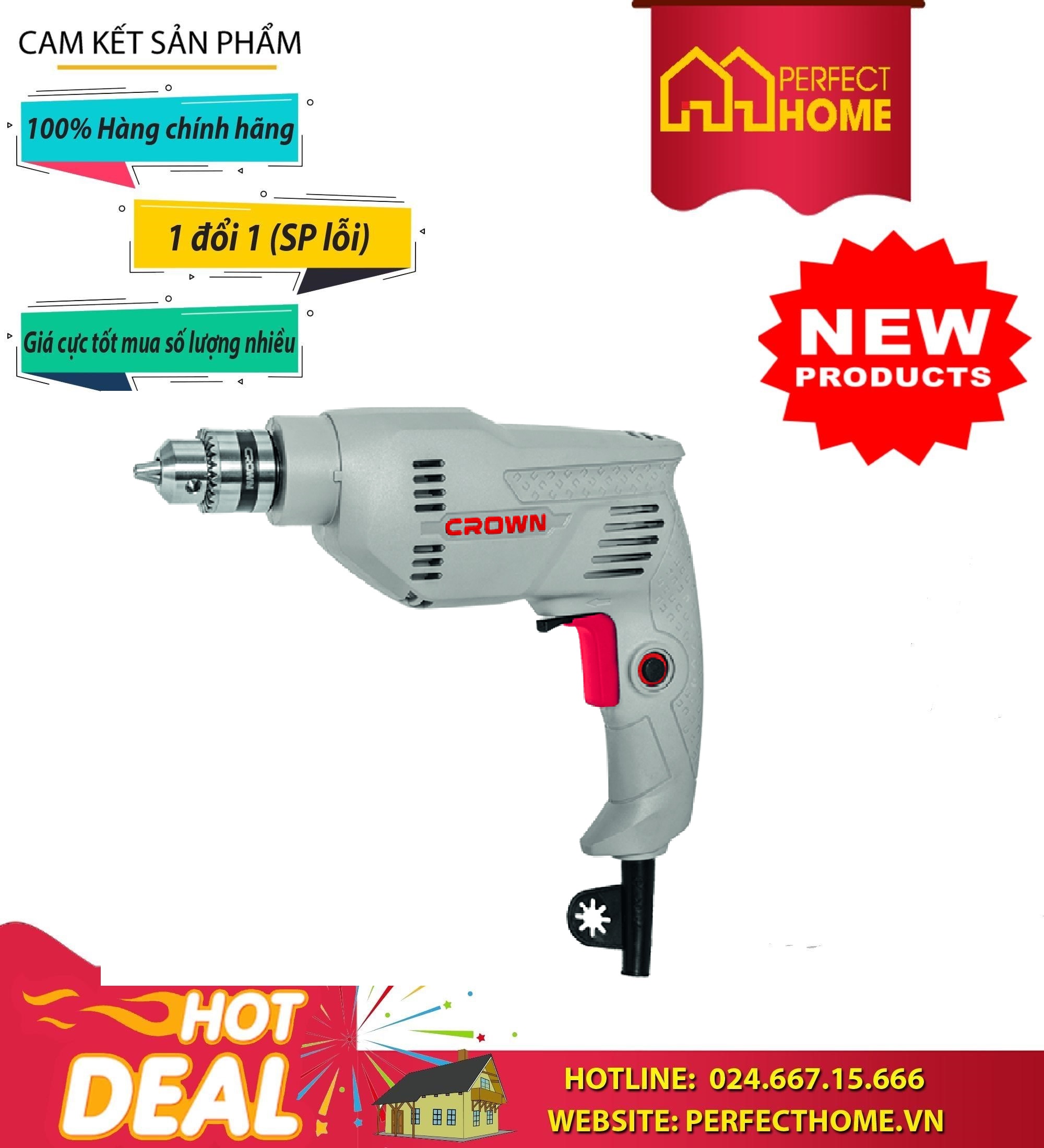 Máy khoan crown ct 10125 cs 300w, không tải 3800v/phút, 1kg