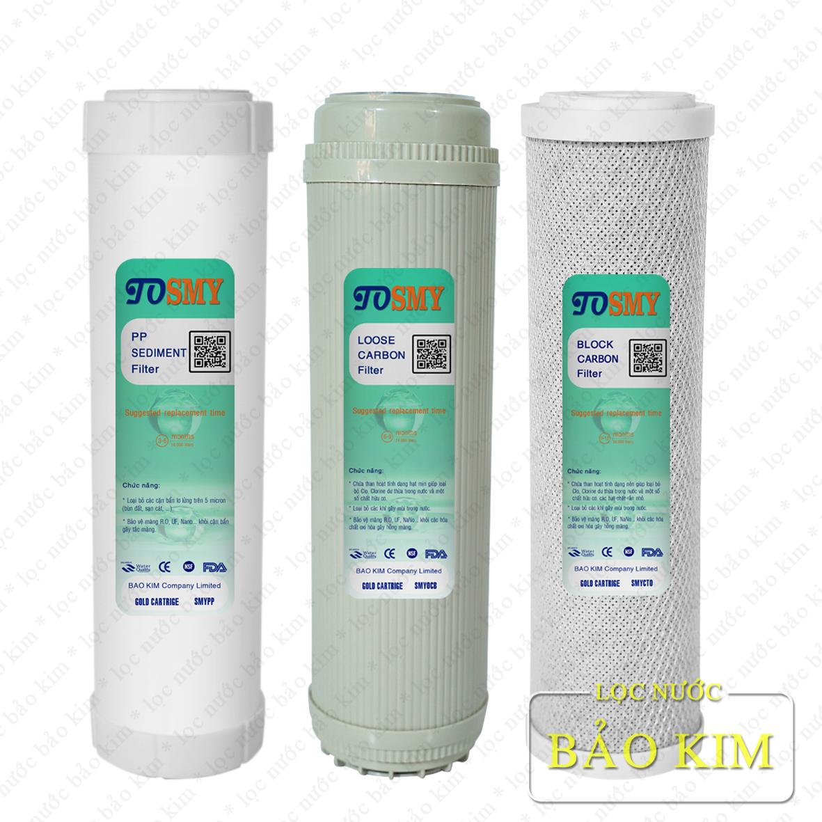 Bộ 3 lõi lọc số 123 smy 10 inch (sediment filter + losse carbon + block carbon