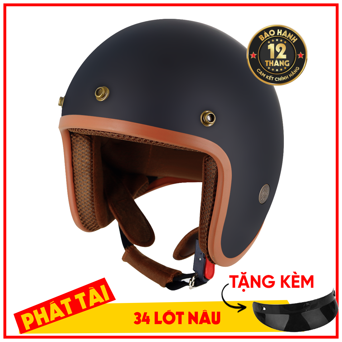Mũ Bảo Hiểm VARO Cao Cấp Đen Lót Nâu - Bảo Hành Trọn Đời,Sản Phẩm Chất Lượng, Gian Hàng Uy Tín, Giá Cả Cực Tốt, Mua Ngay.