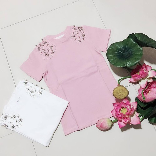 Áo thun tay con đính hạt cao cấp sale