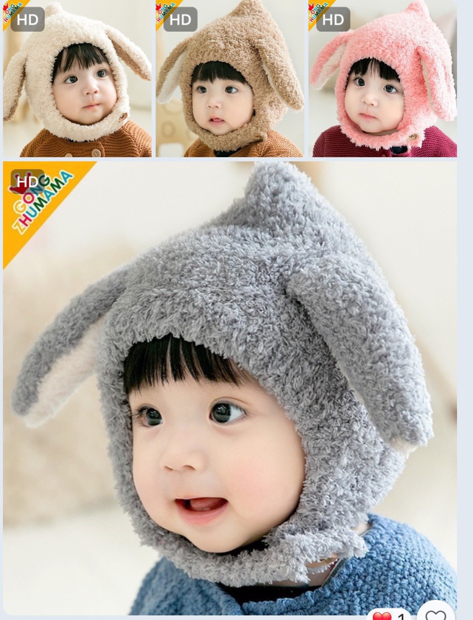 Mũ lông cừu tai thỏ trùm đầu cho bé siêu yêu(1-4 tuổi)