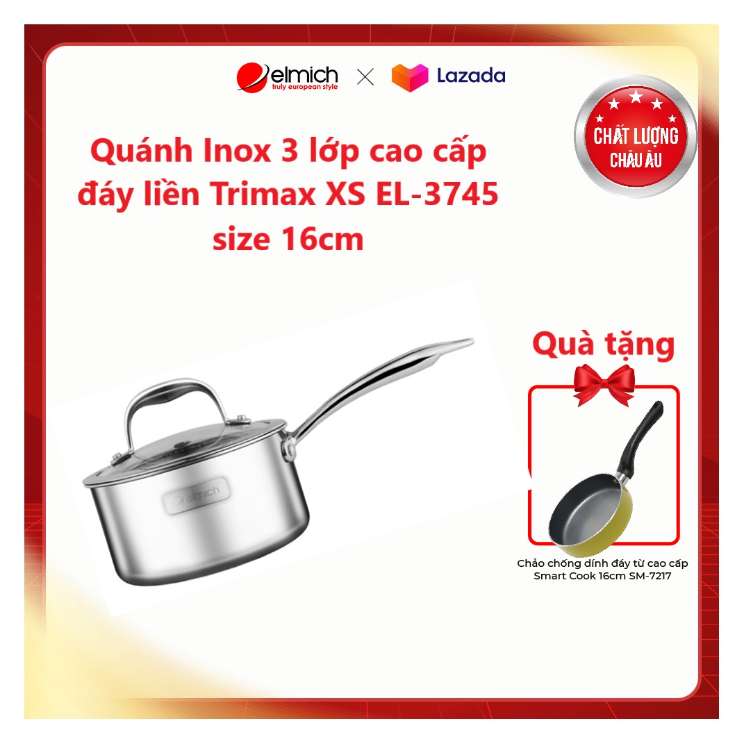 Quánh inox 3 lớp cao cấp đáy liền Elmich Tri-max XS EL-3745 size 16cm