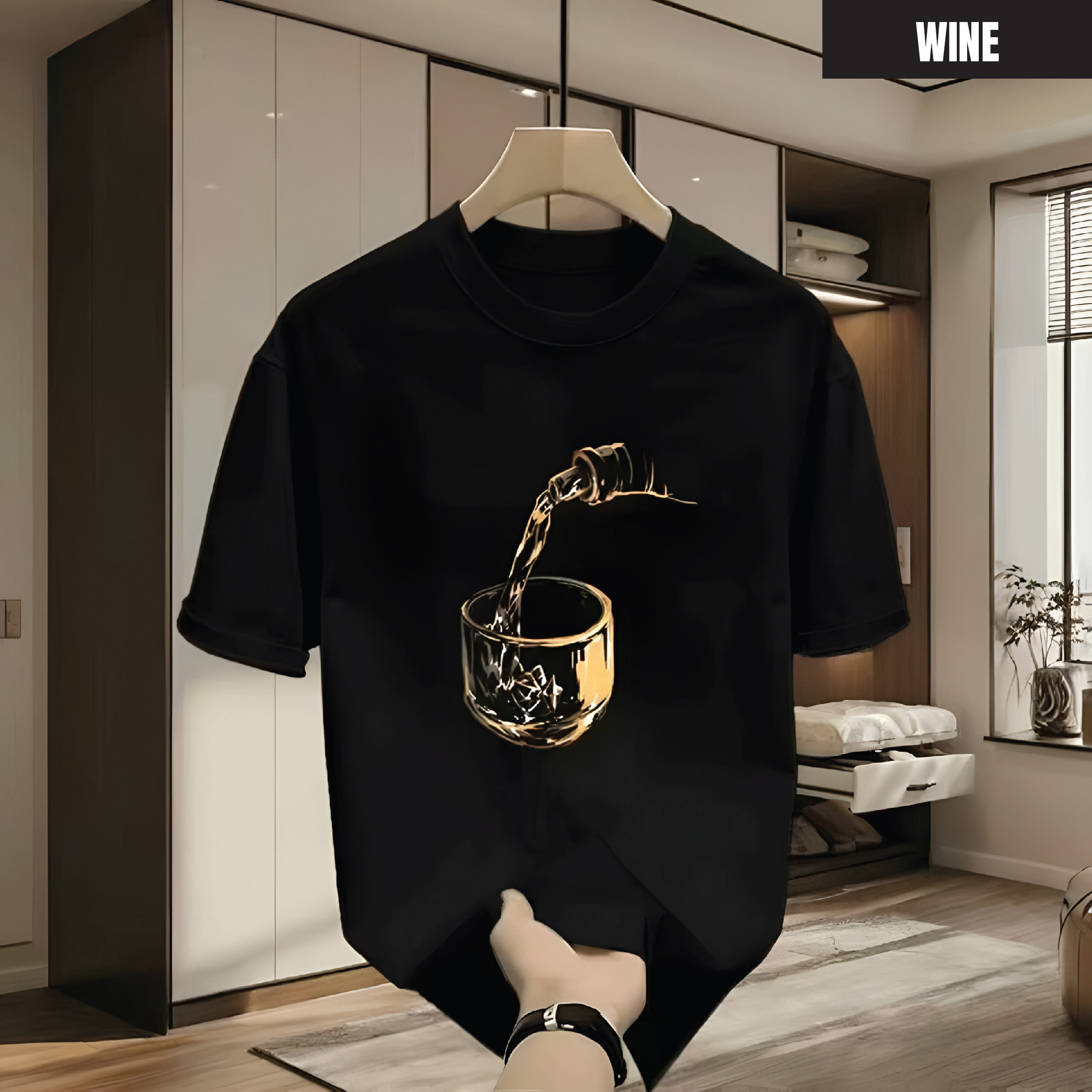 Áo thun cổ tròn nam nữ WINE tay ngắn chất cotton mềm mại, áo thun unisex in họa tiết phong cách thời trang mới