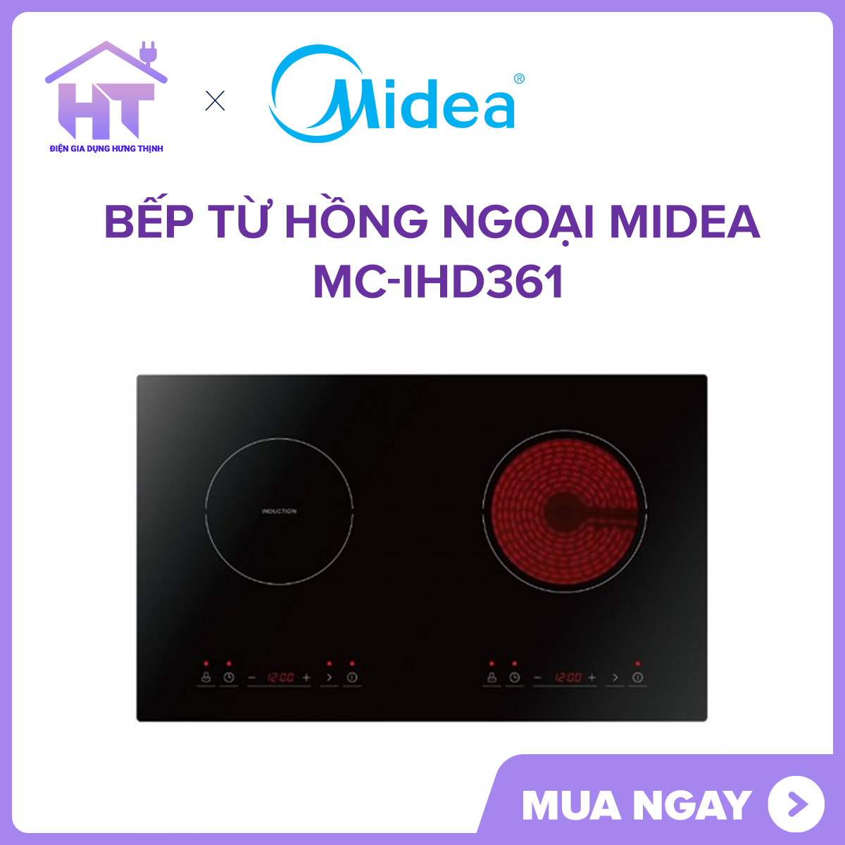 Bếp từ hồng ngoại Midea MC-IHD361  BẾP từ kết hợp bếp hồng ngoại nấu nướng thuận tiện dễ dàng. Tổng công suất 3200 W nấu ăn nhanh tiết kiệm thời gian hiệu quả.