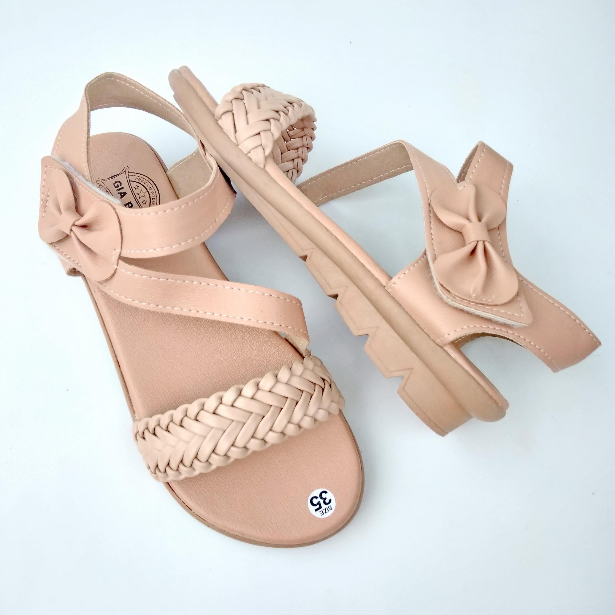 Sandal đế xuồng 3p quai bính đính nơ hàng cao cấp Benst- hình thật