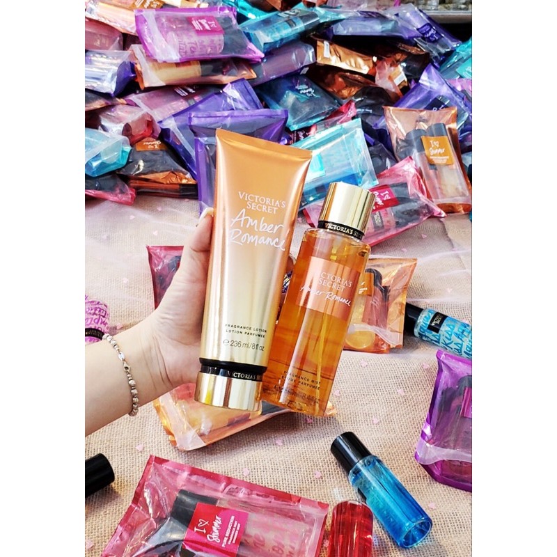 Bộ Đôi Xịt Thơm Body VictoriaS Amber Romance Ngọt Thơm Đẹp