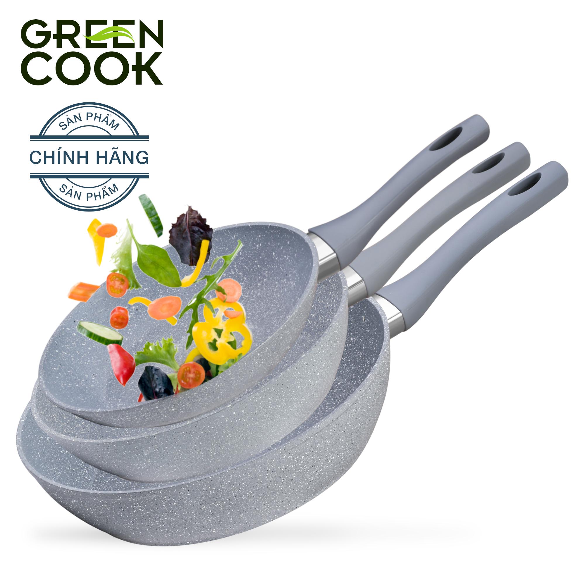 Bộ 3 chảo chống dính đáy từ vân đá Size 22-24-28 cm Green Cook GCP02 - Hàng chính hãng greencook