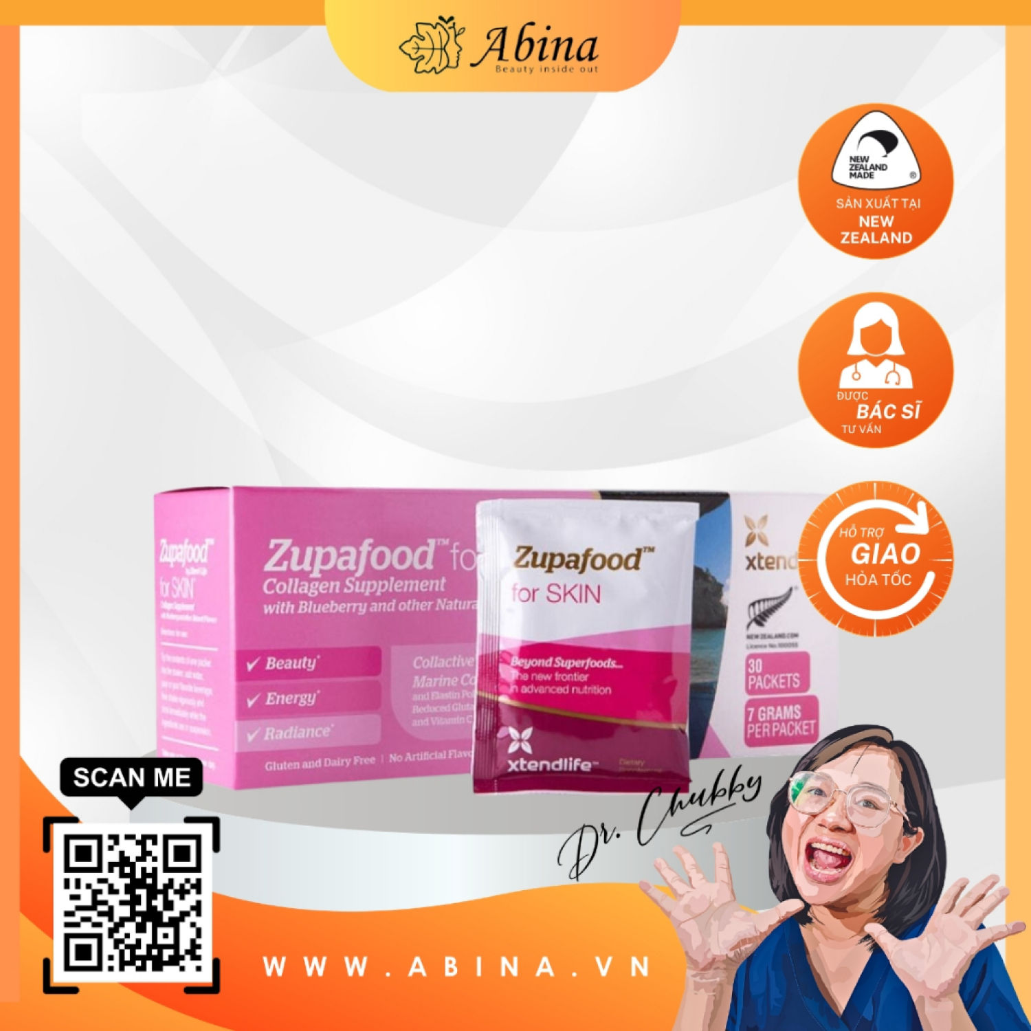 Siêu dinh dưỡng đẹp da Zupafood for SKIN chứa Collagen Elastin Glutathione – Xtend Life - Dr Chubby